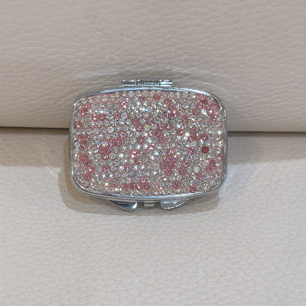 NIB 1pc Pink and Silver Rhinestone Pill /Small Jewelry Box